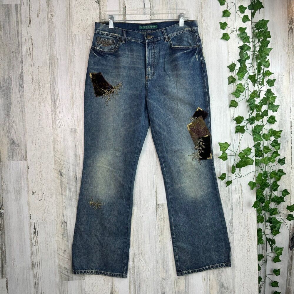 Ralph Lauren boho Distressed Patch Petite 10 Jeans